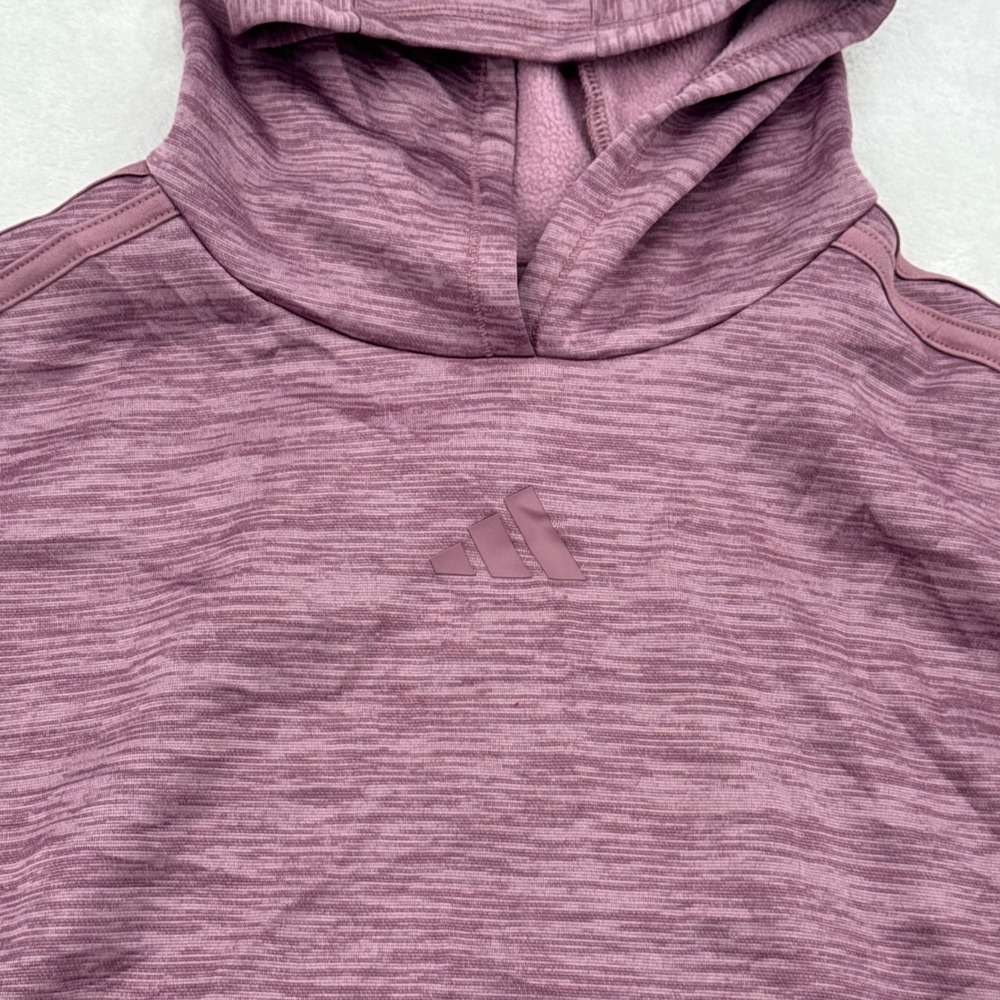 Adidas Girls Loose Fit Hoodie Purple Space Dye Fleece Pullover Size Medium 10/12 - Picture 2 of 4